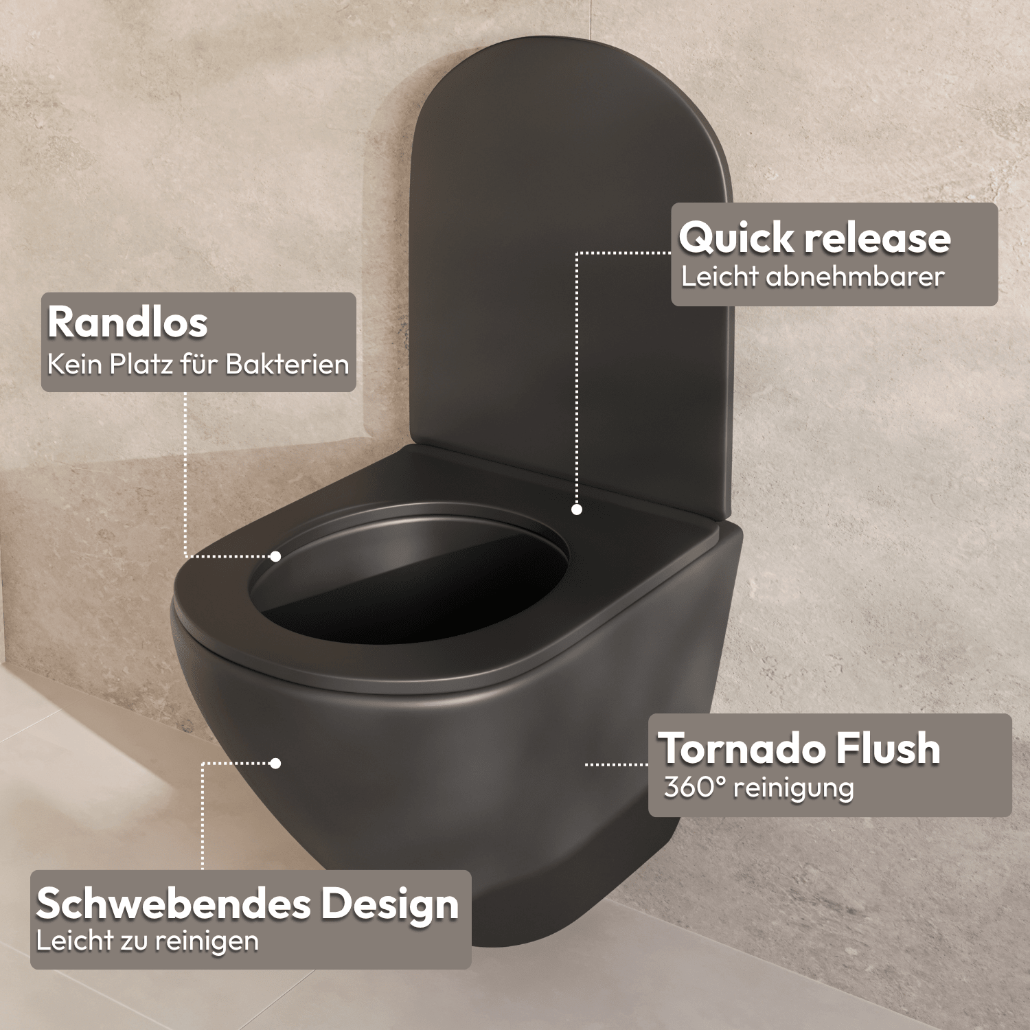 LINEA Hangend Toilet - Zwart - Rond - lomazoo.com