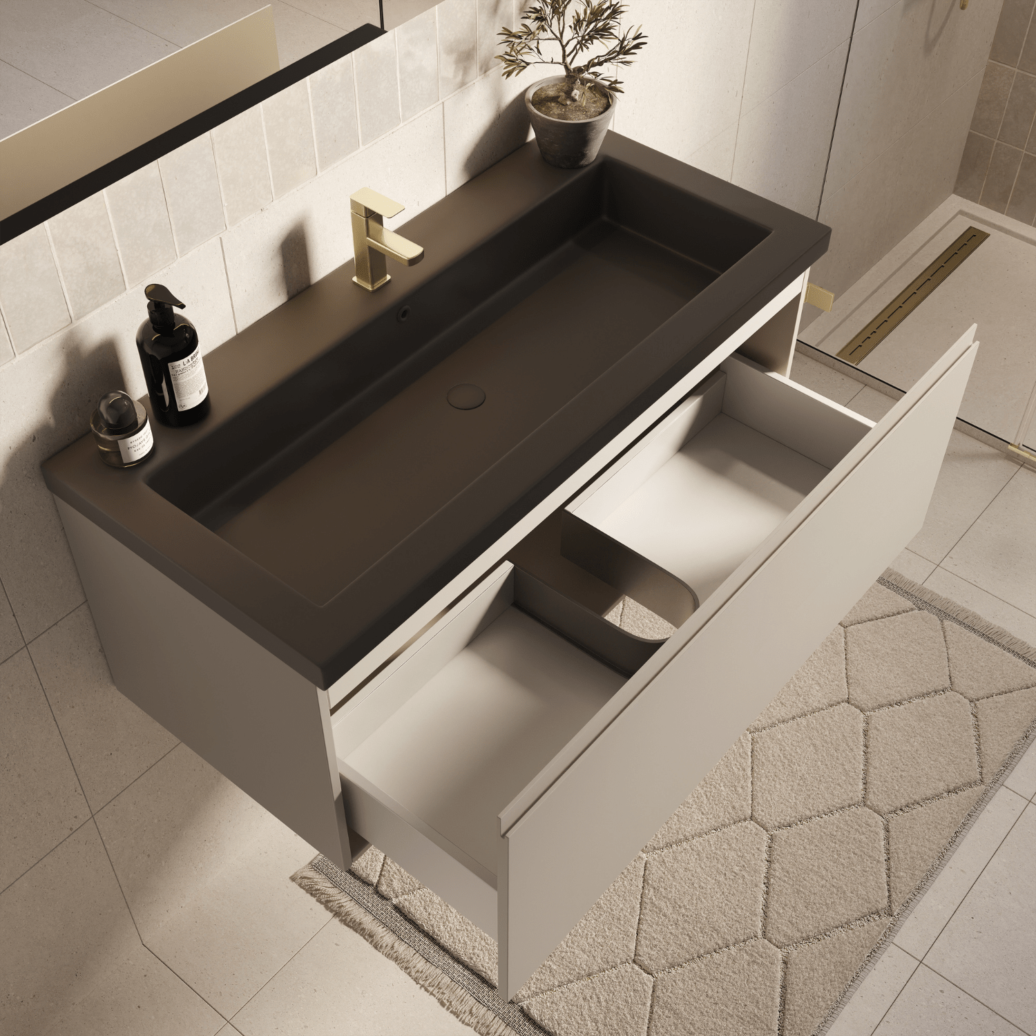 MODENA Greige - Wastafel Zwart - 100cm - lomazoo.com