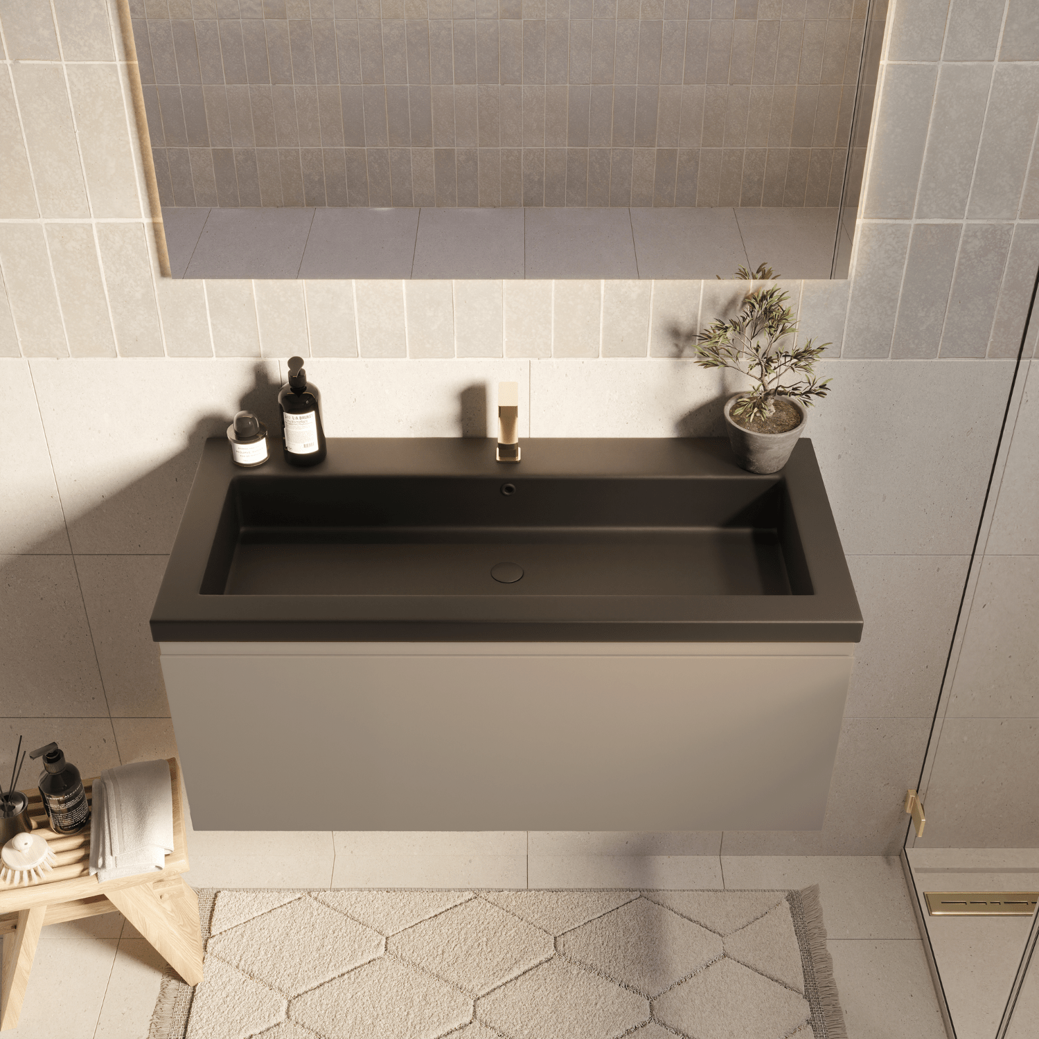 MODENA Greige - Wastafel Zwart - 100cm - lomazoo.com