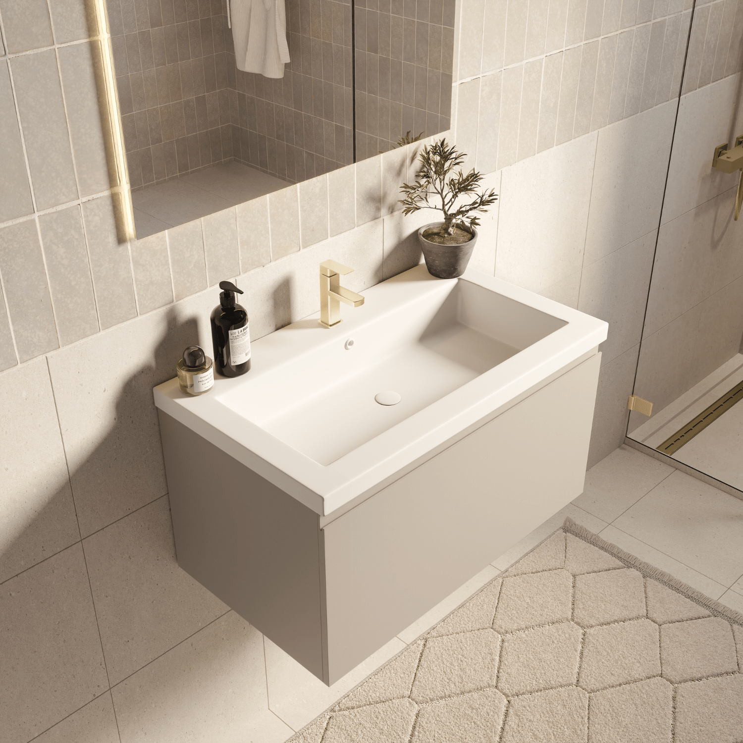 MODENA Greige - Wastafel Wit - 80cm - lomazoo.com