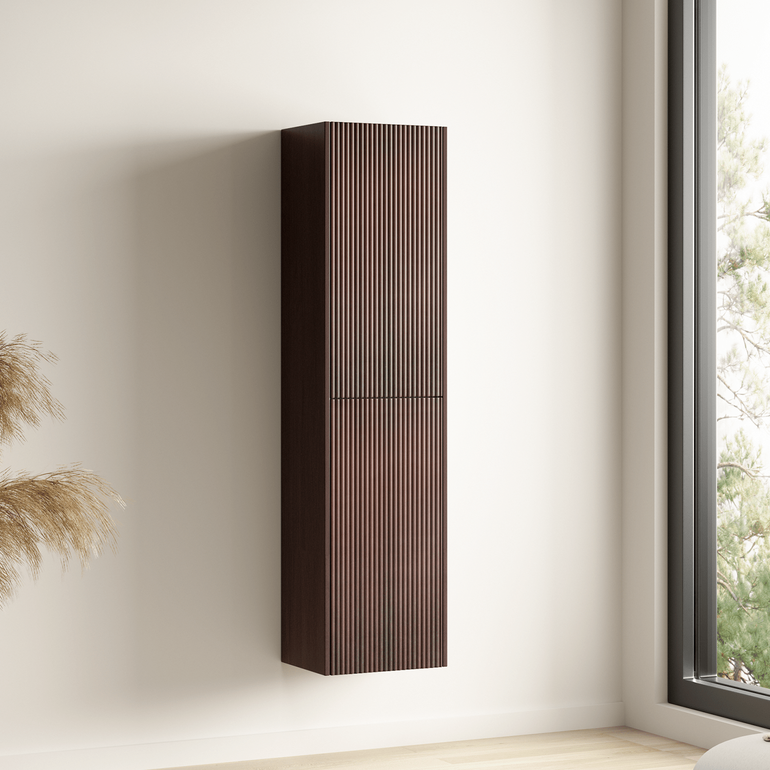 Badmeubelset TROPANI 100 cm - Walnoot - Ribbel front - Waskom Wit - lomazoo.com