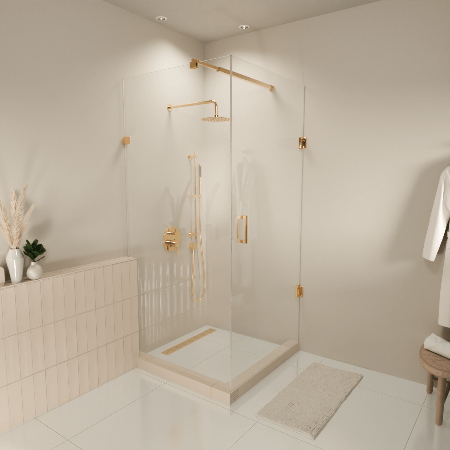 Douchecabine Cali 90 x 90 x 200 cm - Glanzend Goud - Nano Coating - Draaideur - lomazoo.com