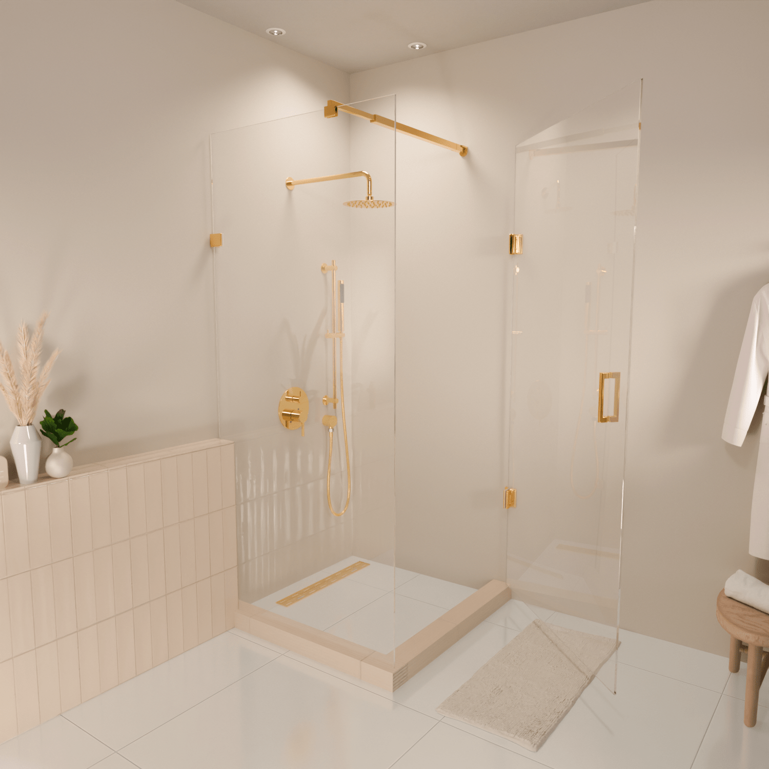 Douchecabine Cali 90 x 90 x 200 cm - Glanzend Goud - Nano Coating - Draaideur - lomazoo.com