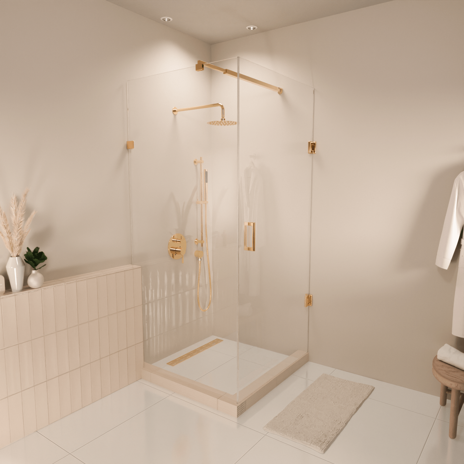 Douchecabine Cali 90 x 90 x 200 cm - Glanzend Goud - Nano Coating - Draaideur - lomazoo.com