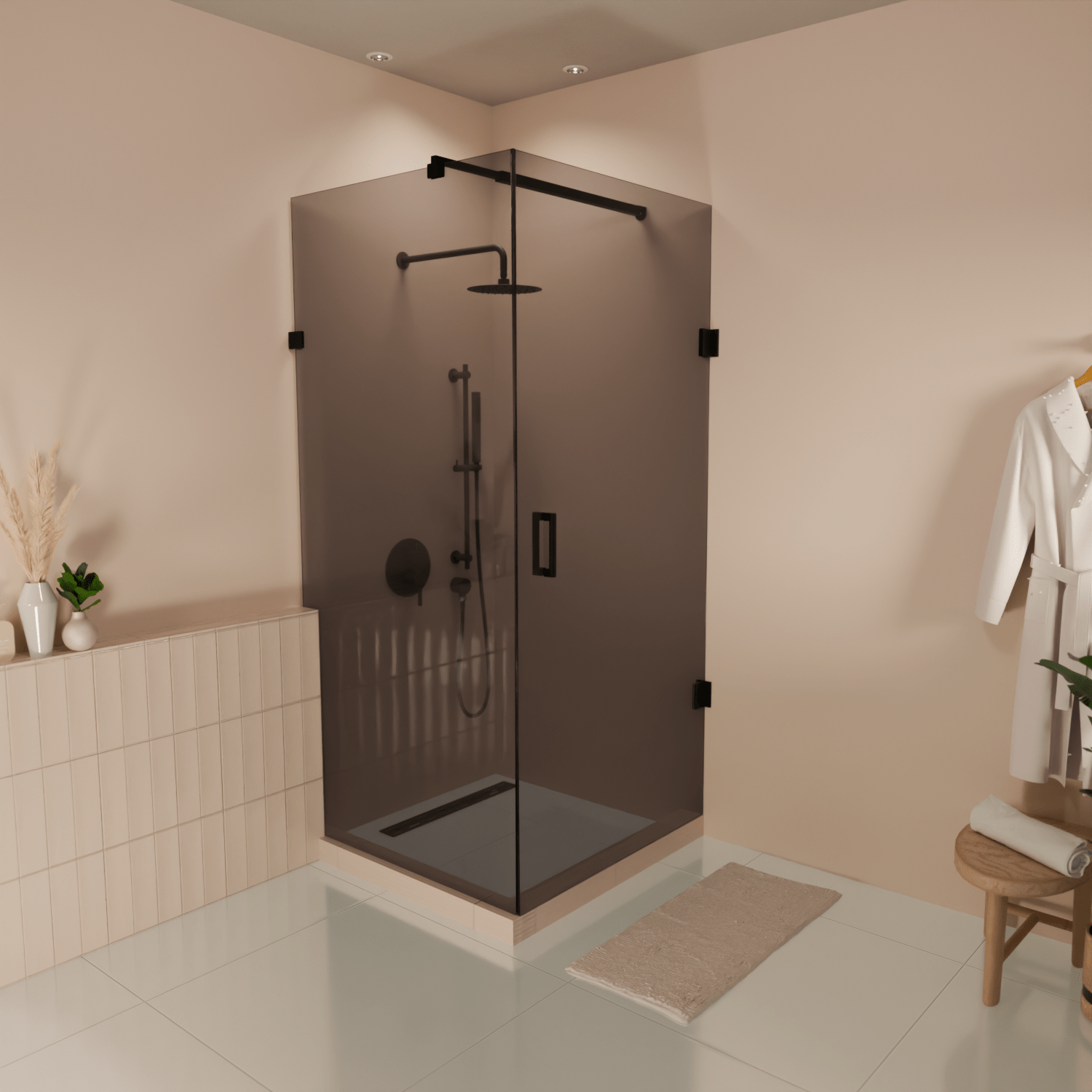Douchecabine Cali 90 x 90 x 200 cm - Matzwart - Gerookt Glas Nano Coating - Draaideur - lomazoo.com