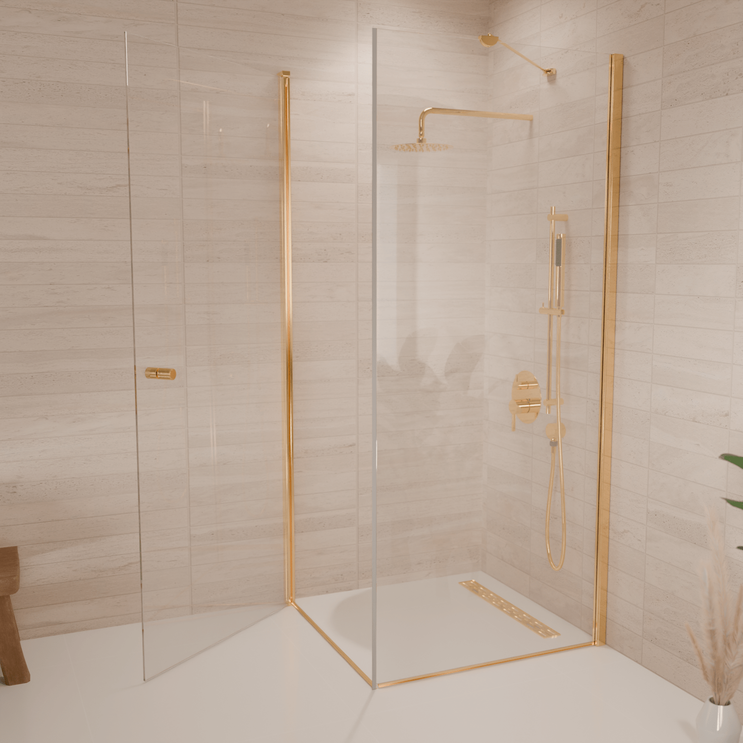 Douchecabine Medellin 90 x 90 x 200 cm - Glanzend Goud - Nano Coating - Draaideur - lomazoo.com