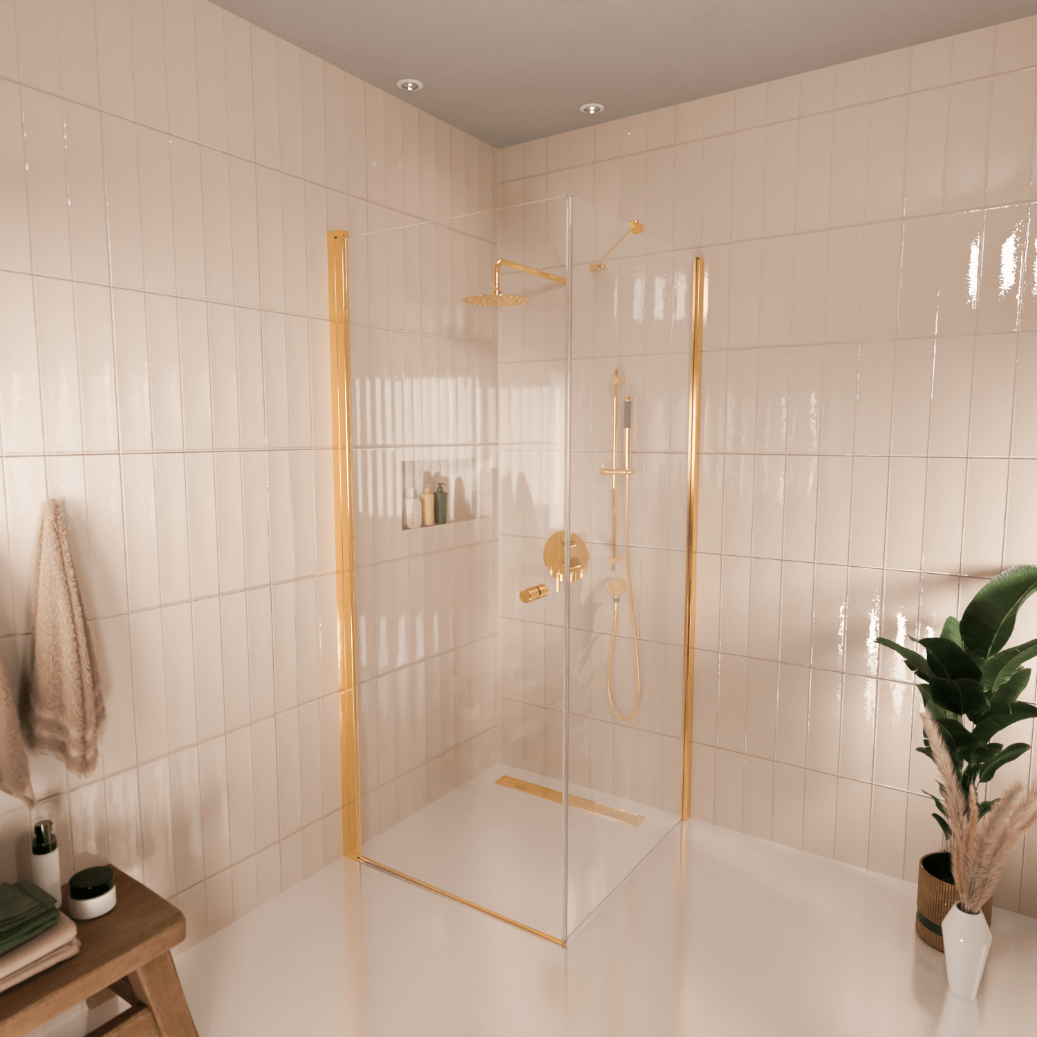 Douchecabine Medellin 90 x 90 x 200 cm - Glanzend Goud - Nano Coating - Draaideur - lomazoo.com