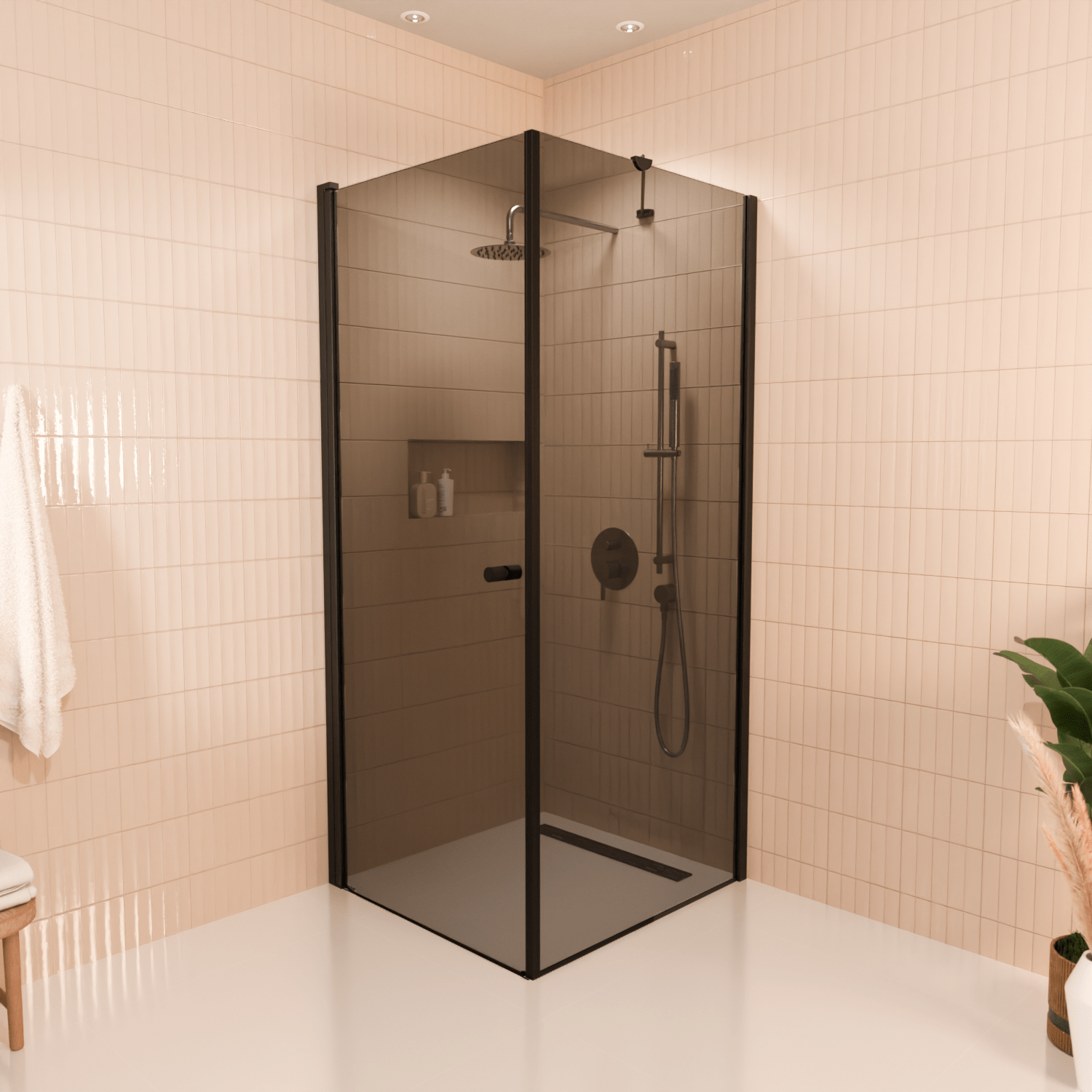 Douchecabine Medellin 90 x 90 x 200 cm - Matzwart - Gerookt Glas - Nano Coating - Draaideur - lomazoo.com