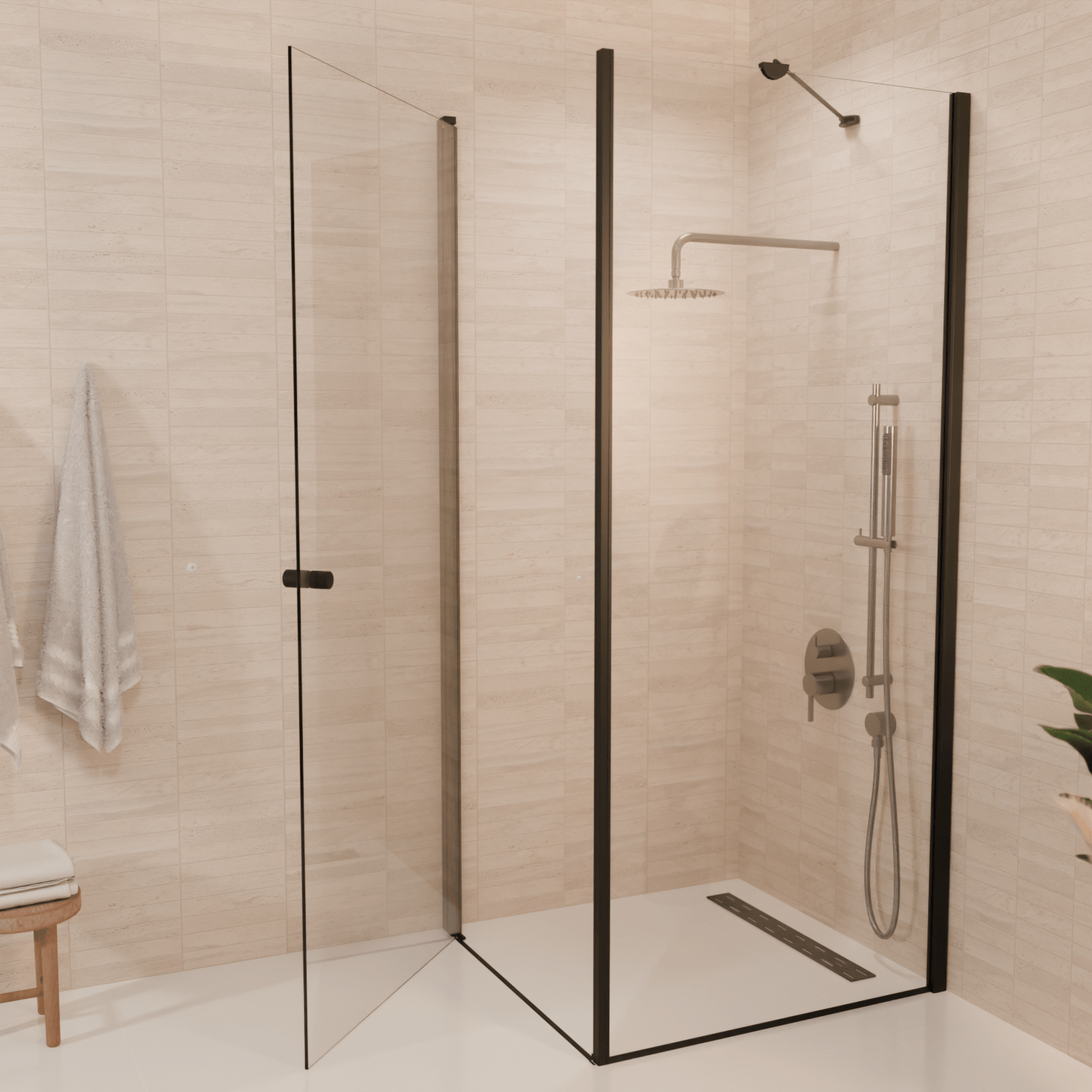 Douchecabine Medellin 90 x 90 x 200 cm - Zwart - Nano Coating - Draaideur - lomazoo.com