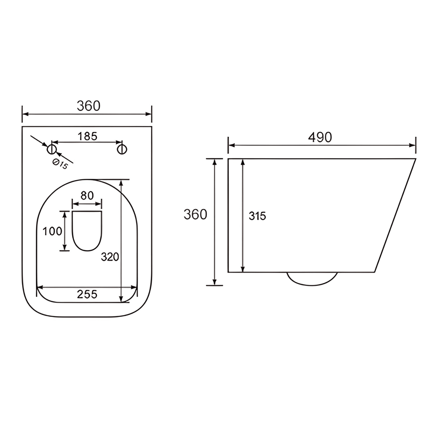 LINEA Hangend Toilet - Zwart - Vierkant - lomazoo.com