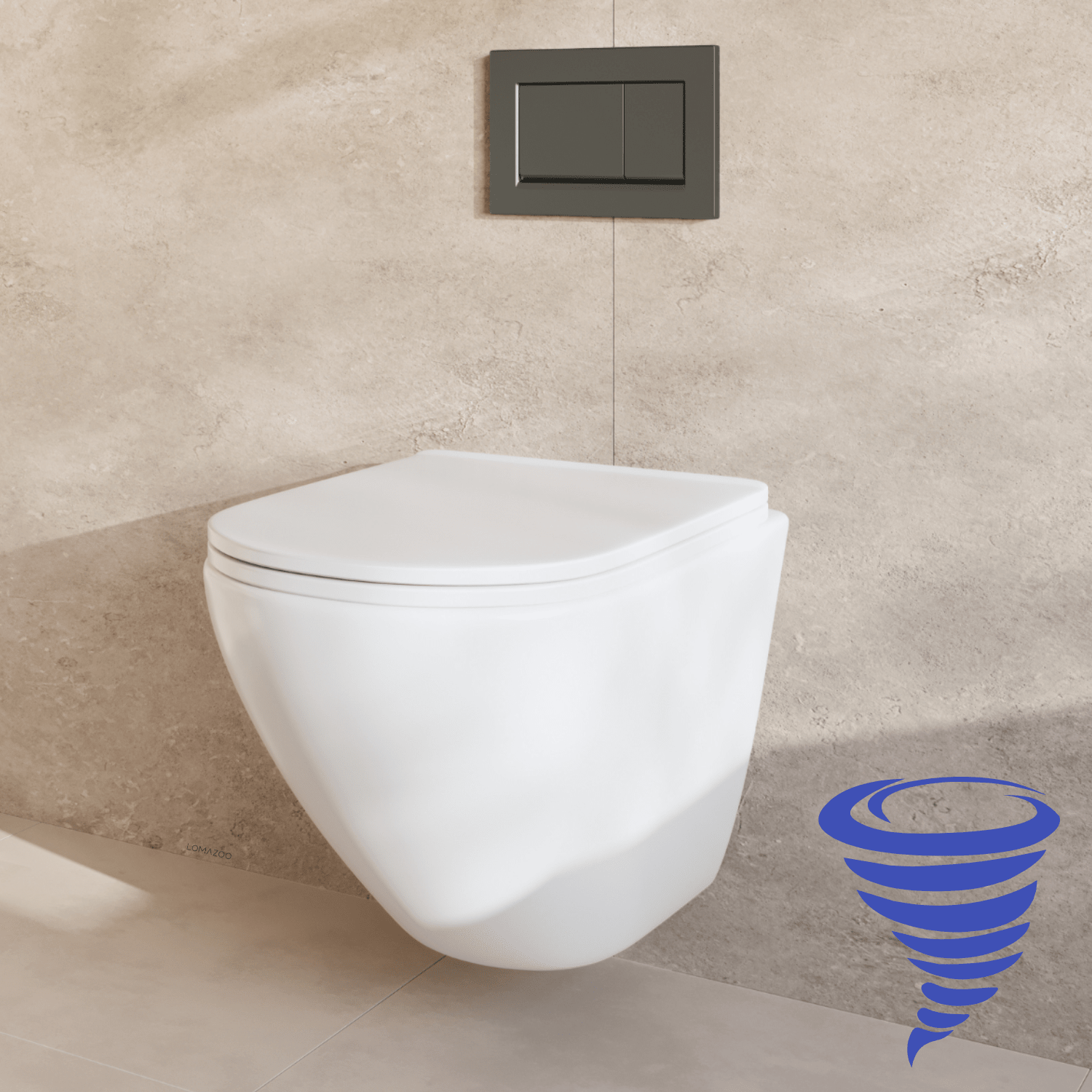 Hangtoilet met Inbouwreservoir - Rond Wit - Drukplaat Vierkant Gunmetal - Linea - lomazoo.com