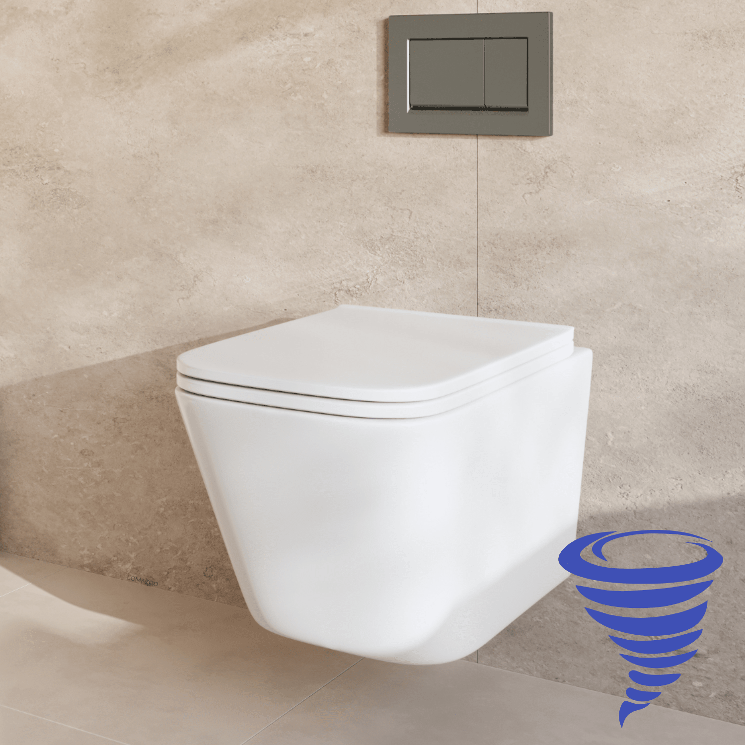 Hangtoilet met Inbouwreservoir - Vierkant Wit - Drukplaat Vierkant Gunmetal - Linea - lomazoo.com