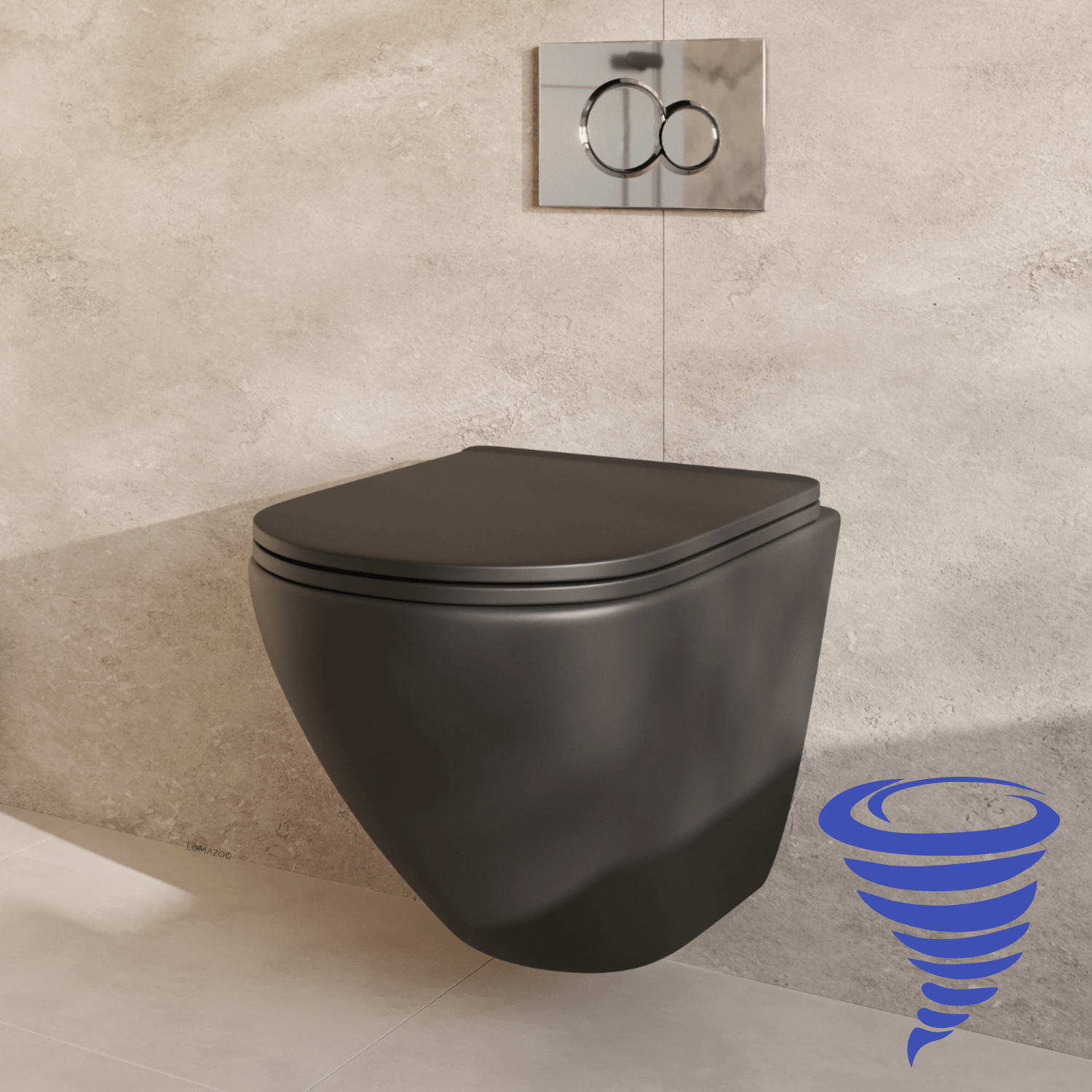 Hangtoilet met Inbouwreservoir - Rond Zwart - Drukplaat Rond Chroom - Linea - lomazoo.com