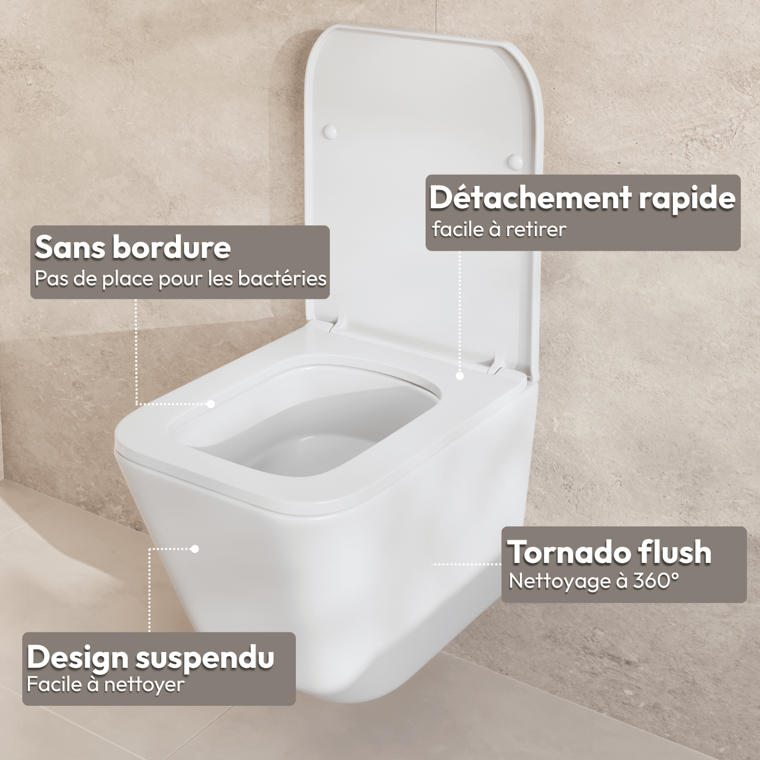 LINEA Hangend Toilet - Wit - Vierkant - lomazoo.com