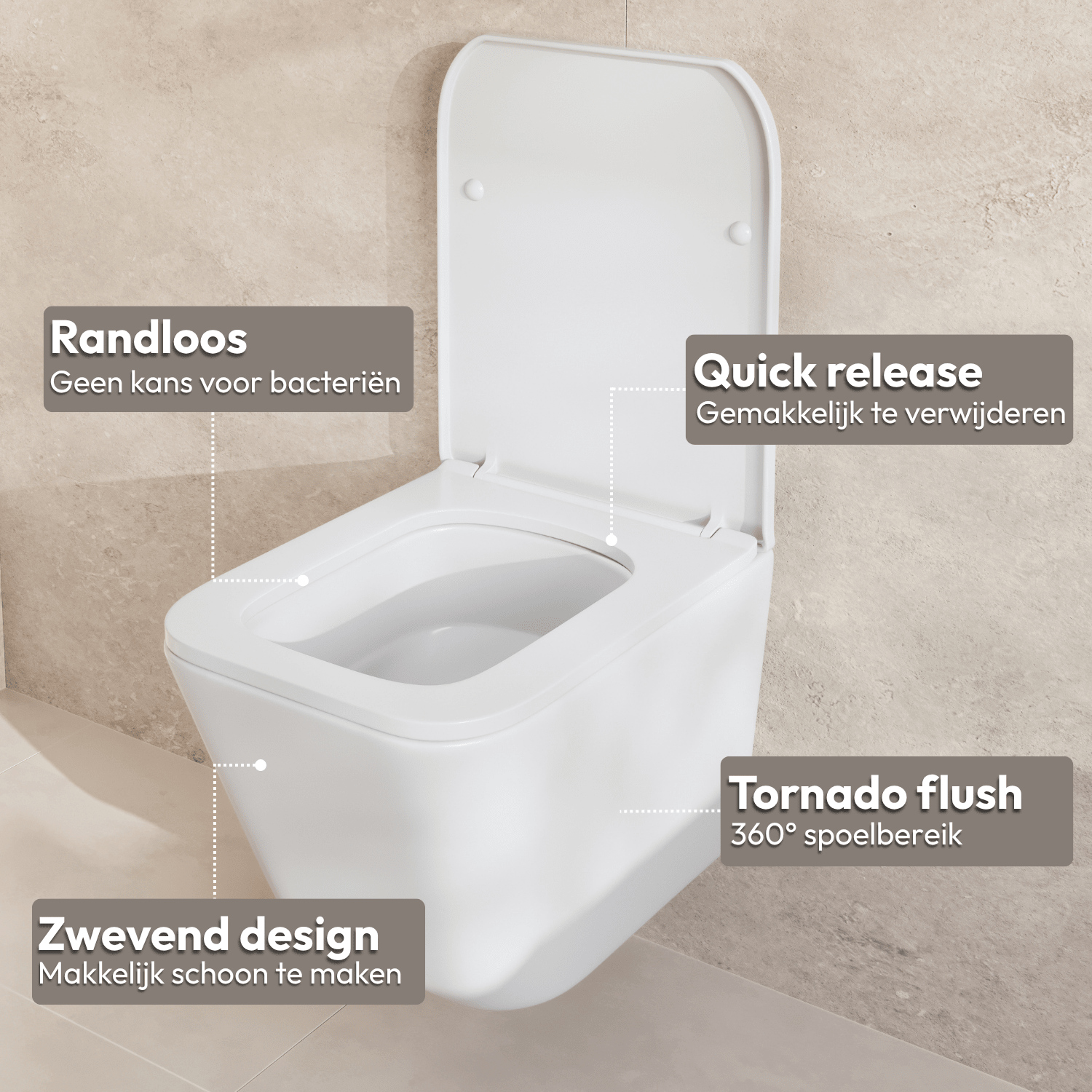 LINEA Hangend Toilet - Wit - Vierkant - lomazoo.com