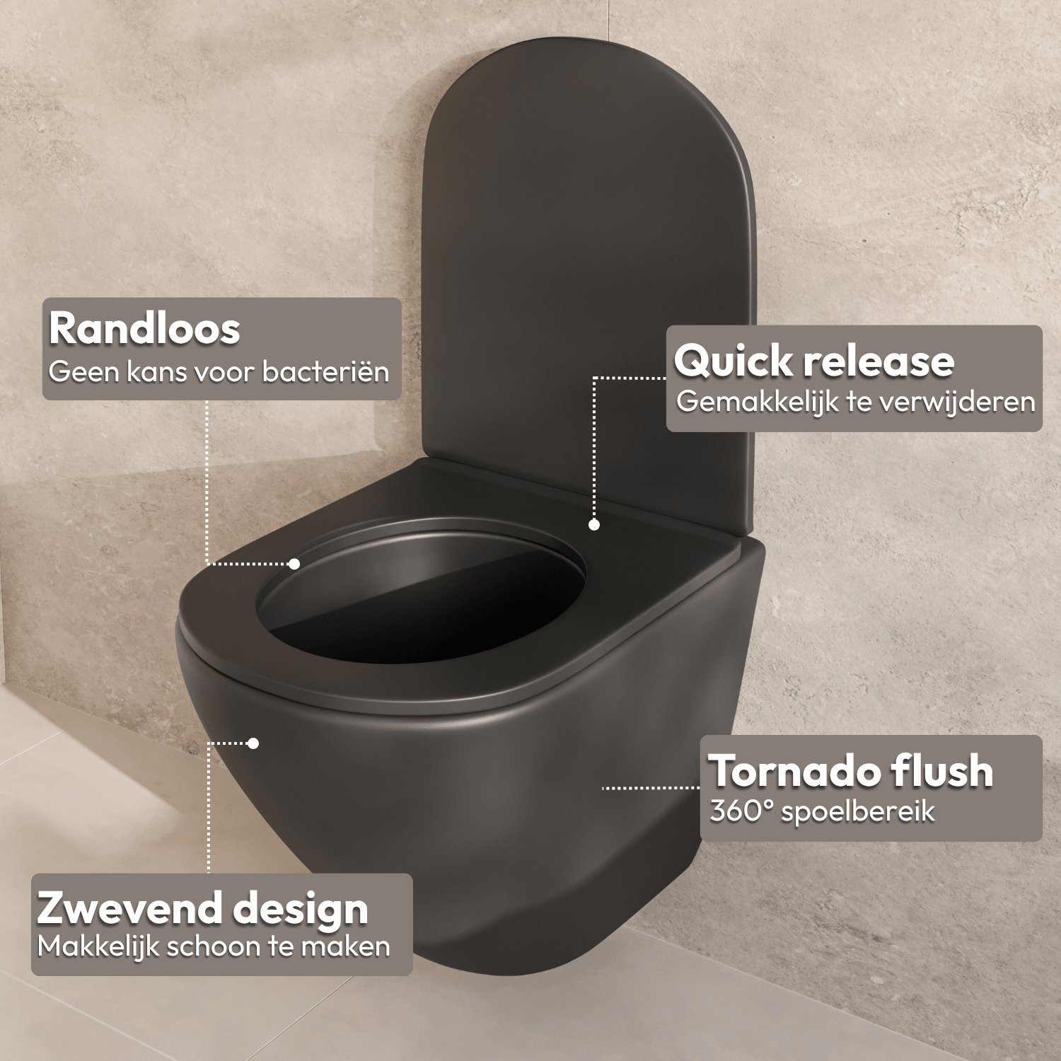 LINEA Hangend Toilet - Zwart - Rond - lomazoo.com