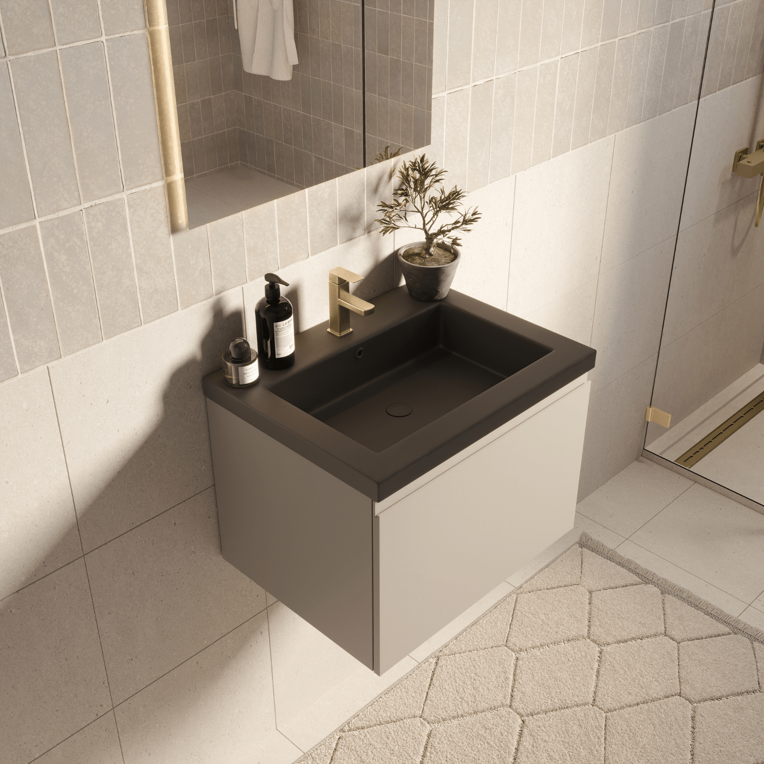 MODENA Greige - Wastafel Zwart - 60cm - lomazoo.com