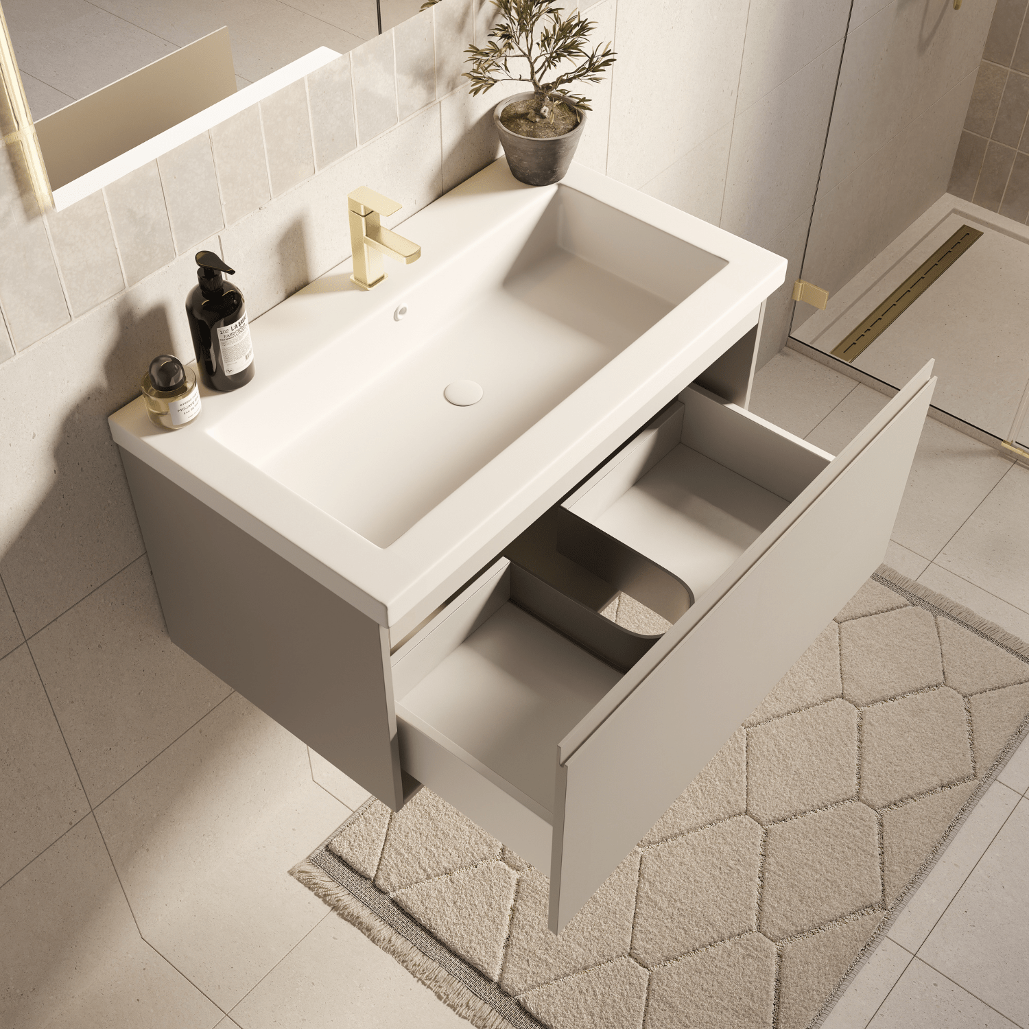 MODENA Greige - Wastafel Wit - 80cm - lomazoo.com