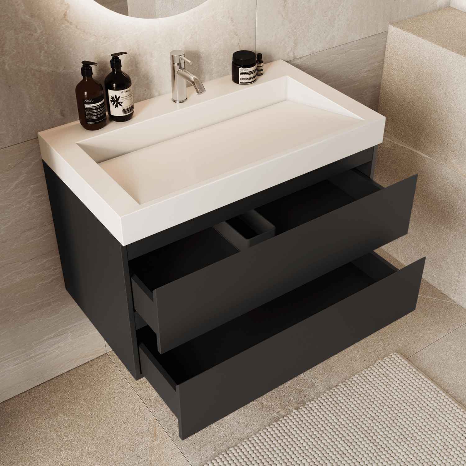 ZARIVO Mat Zwart - Wastafel Wit - 80cm - lomazoo.com