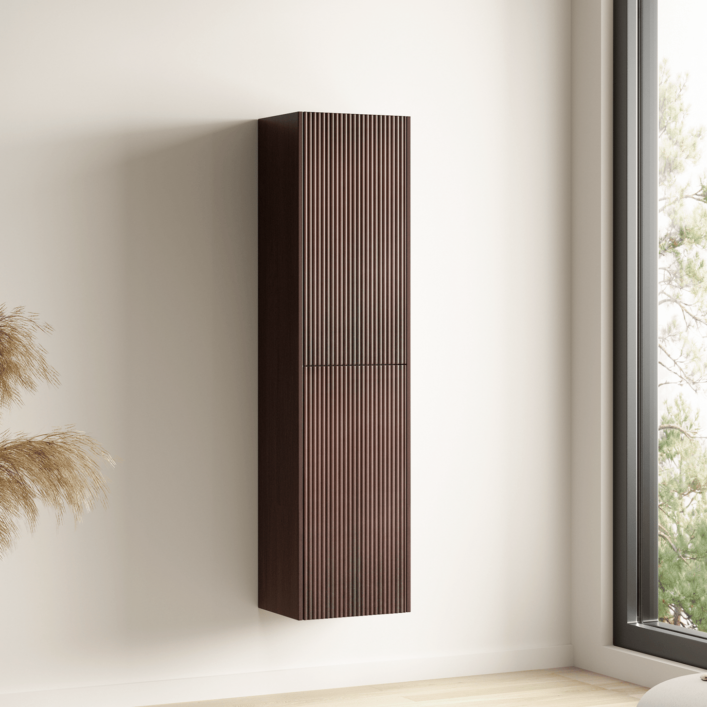 Badmeubelset TROPANI 100 cm - Walnoot - Ribbel front - Waskom Zwart - lomazoo.com