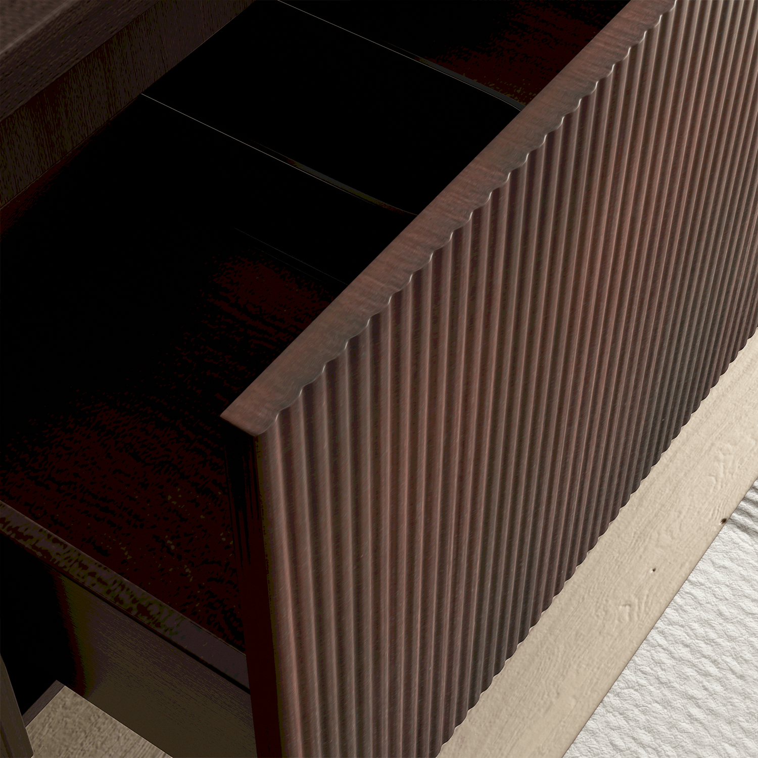 Badmeubelset TROPANI 100 cm - Walnoot - Ribbel front - Waskom Zwart - lomazoo.com