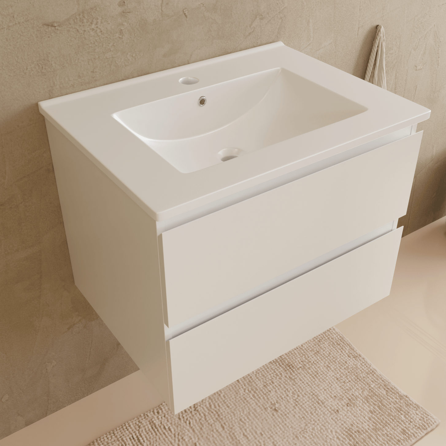 Badmeubelset VERONA 60 cm - Met Kolomkast - Glanzend Wit - Wastafel Wit - lomazoo.com