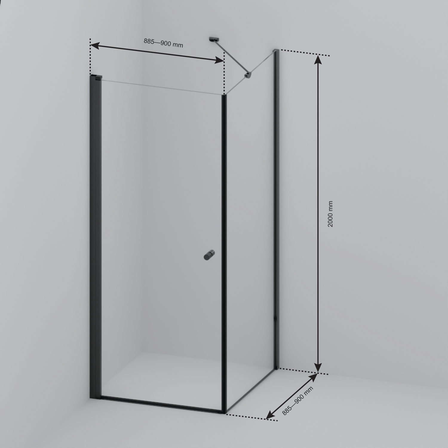 Douchecabine Medellin 90 x 90 x 200 cm - Matzwart - Gerookt Glas - Nano Coating - Draaideur - lomazoo.com