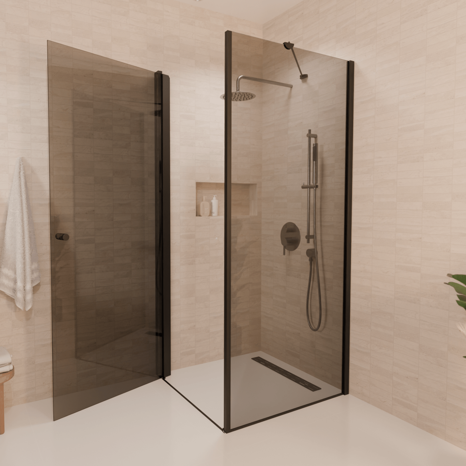 Douchecabine Medellin 90 x 90 x 200 cm - Zwart - Gerookt Glas - Nano Coating - Draaideur - lomazoo.com