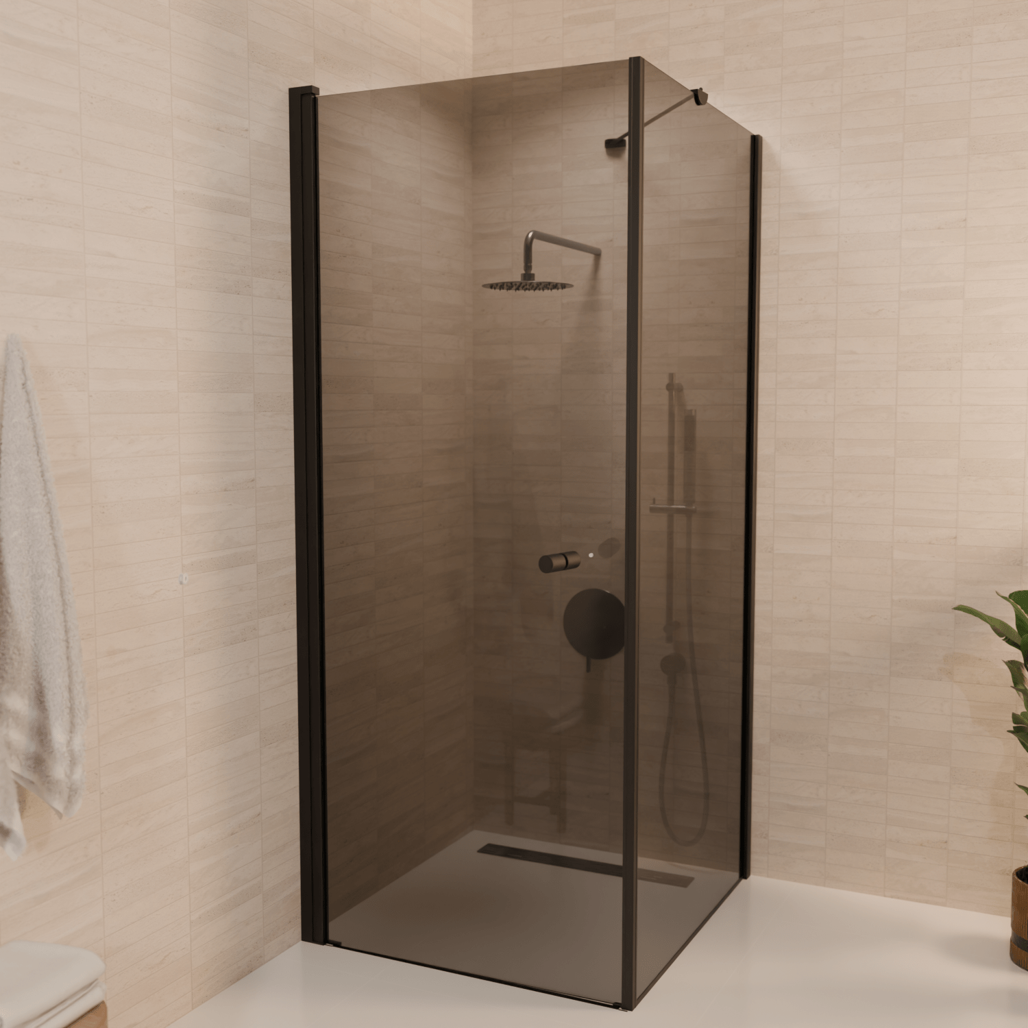 Douchecabine Medellin 90 x 90 x 200 cm - Zwart - Gerookt Glas - Nano Coating - Draaideur - lomazoo.com