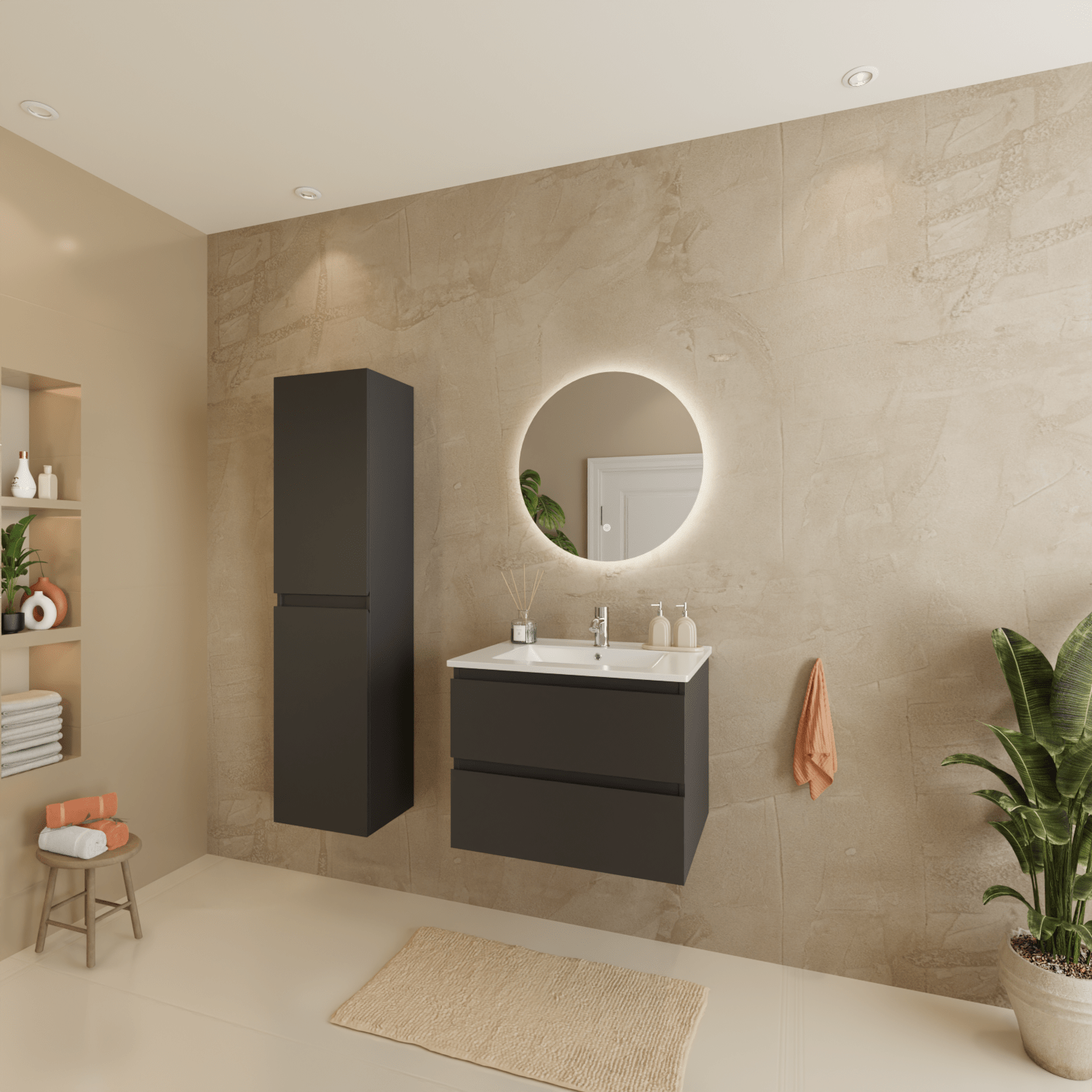 MARENZA Mat Zwart - Wastafel Wit - 60cm - lomazoo.com