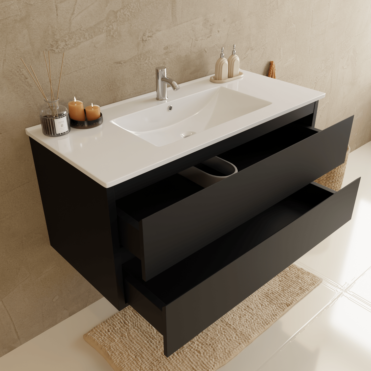 MARENZA Matzwart - Wastafel Wit - 100cm - lomazoo.com