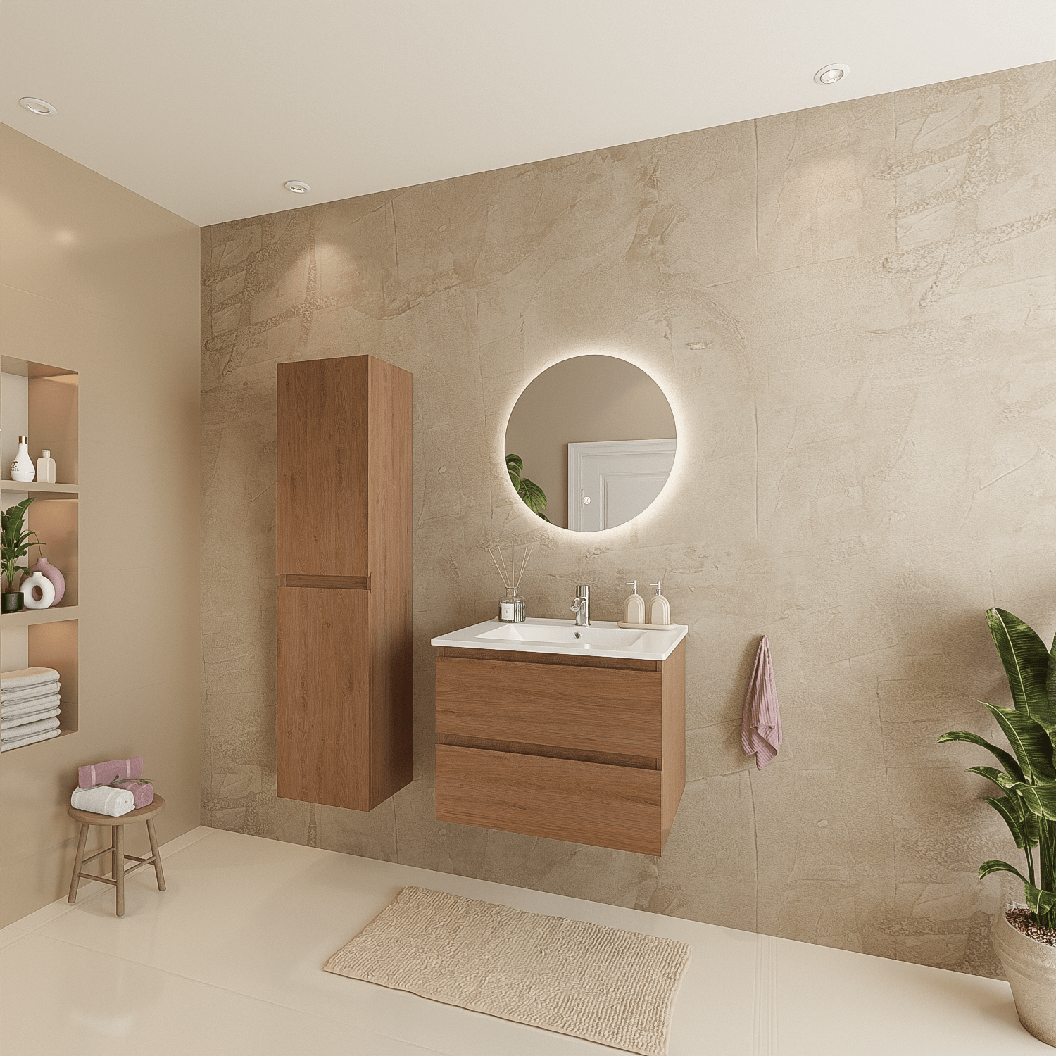 MARENZA Warm Eiken - Wastafel Wit - 60cm - lomazoo.com