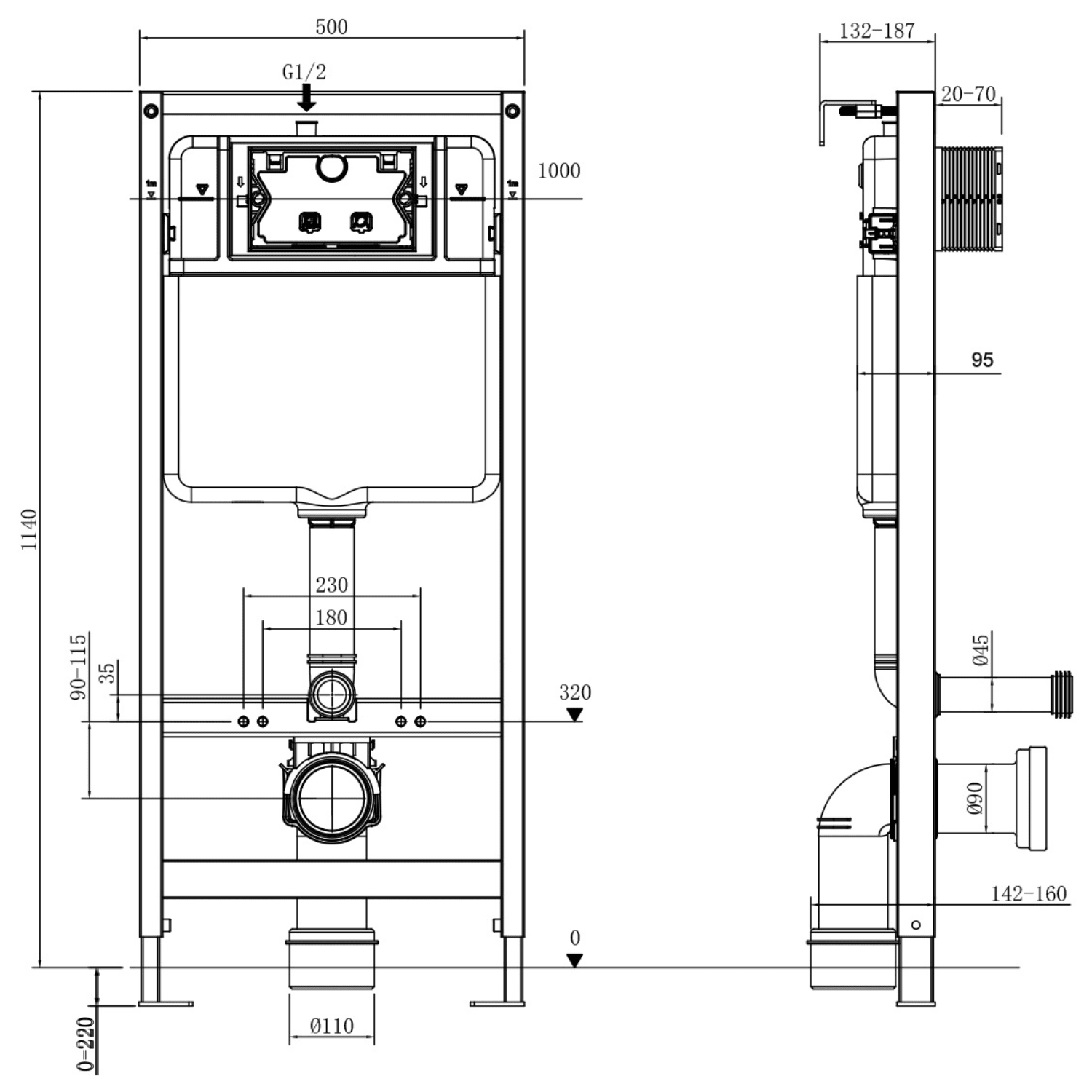 Hangtoilet met Inbouwreservoir - Rond Wit - Drukplaat Rond Wit - Linea - lomazoo.com