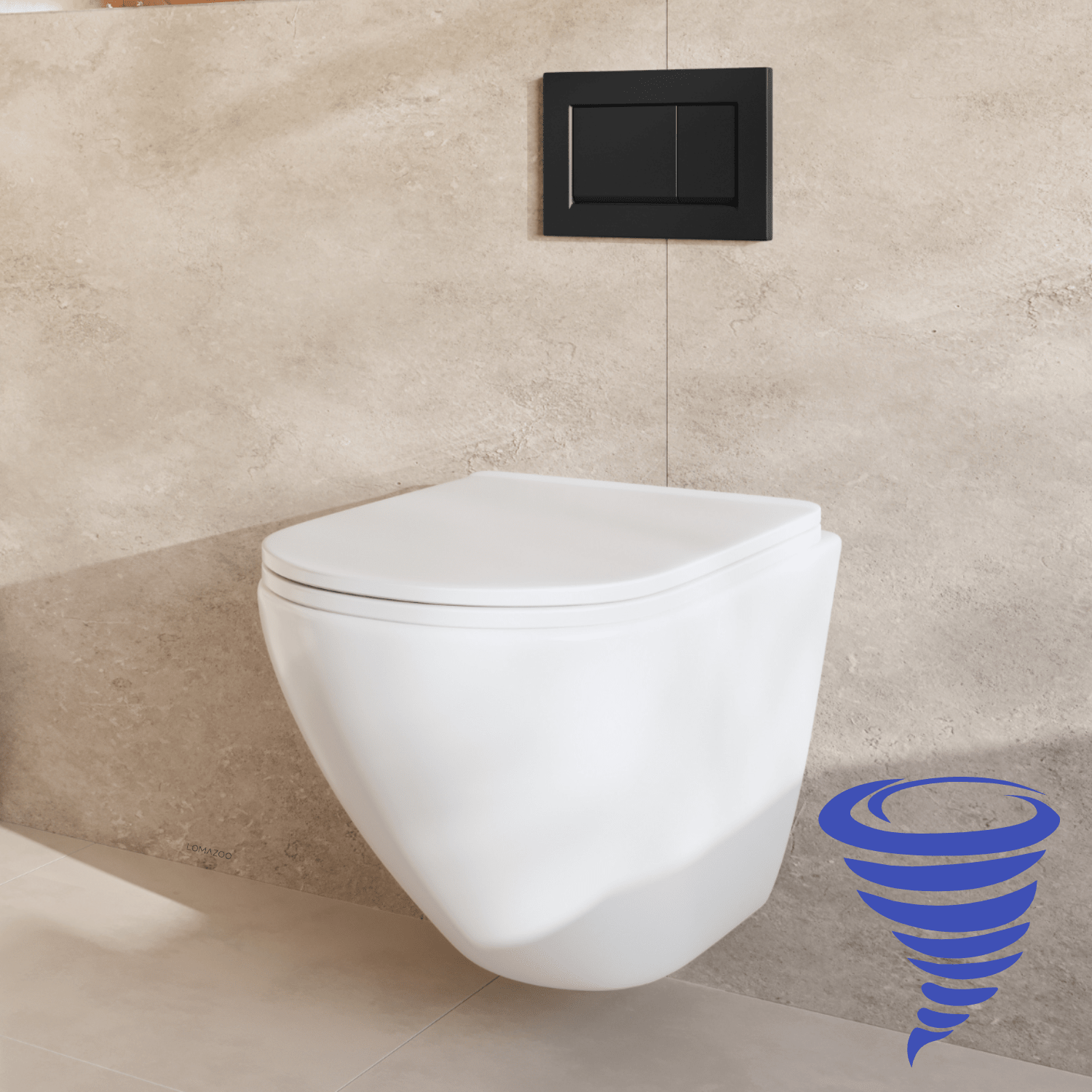 LOMAZOO Hangtoilet met Inbouwreservoir - Rond Wit - Drukplaat Vierkant Zwart - Linea - lomazoo.com