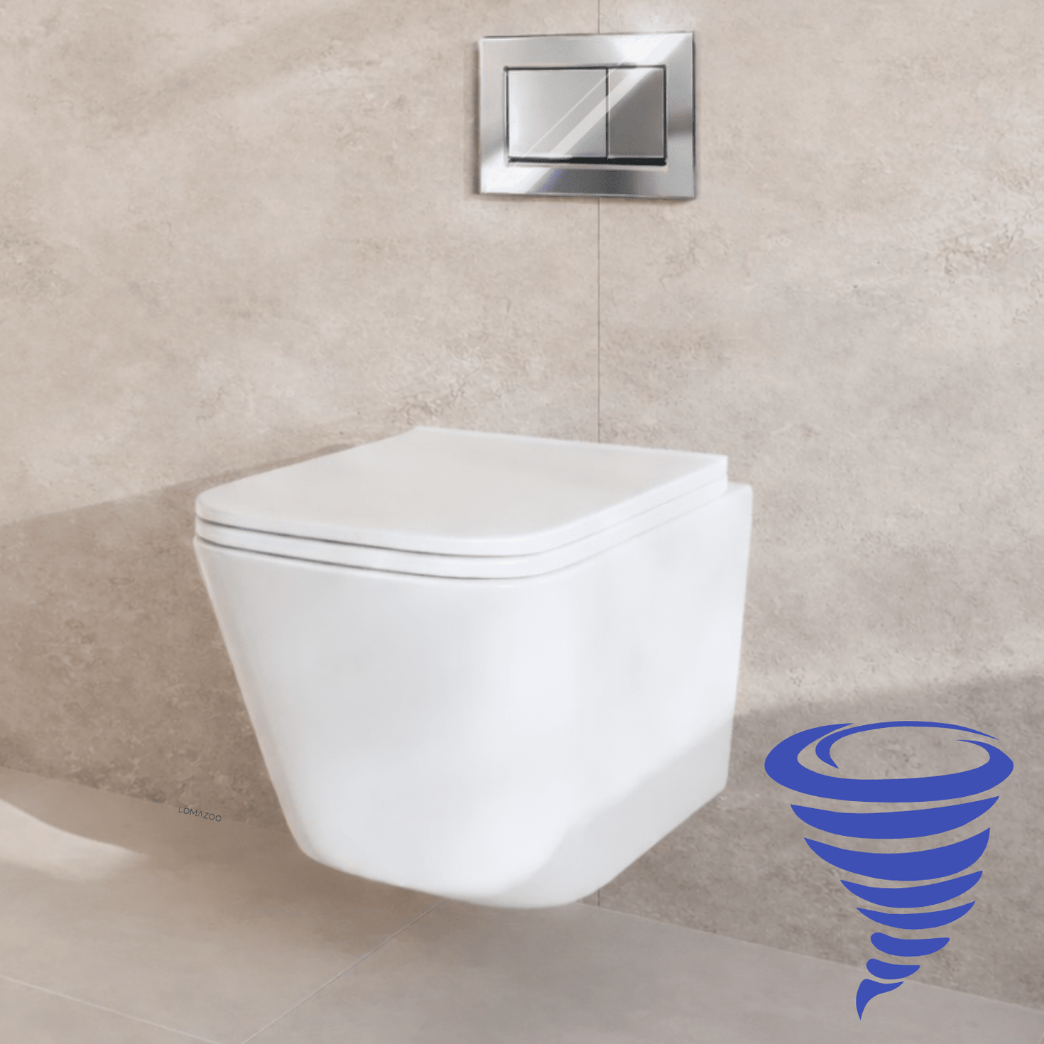 Hangtoilet met Inbouwreservoir - Vierkant Wit - Drukplaat Vierkant Chroom - Linea - lomazoo.com